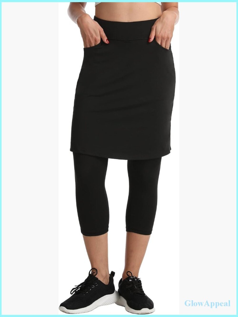 Modest Skirt with Leggings Attached Knee Length Workout Capri Pants 2 Pockets